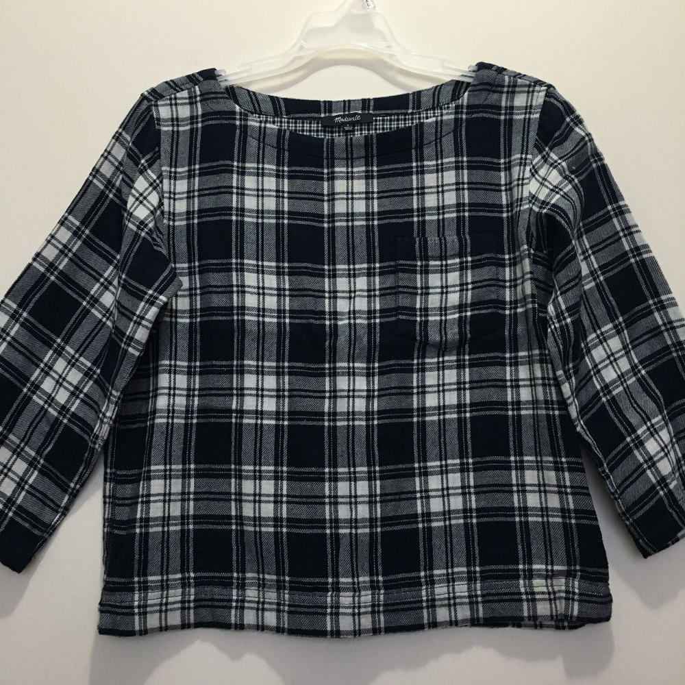Madewell Women's 3/4 Sleeve Plaid Top
